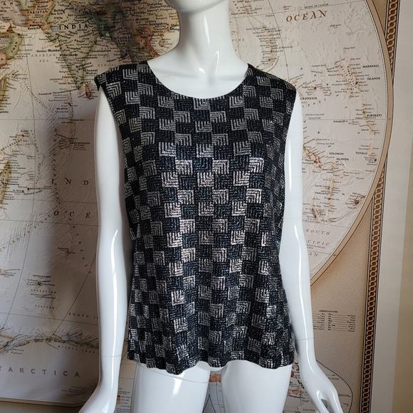 Softwear by Mark Singer vintage silver blue stretch tank artsy square pattern XL - Picture 1 of 9